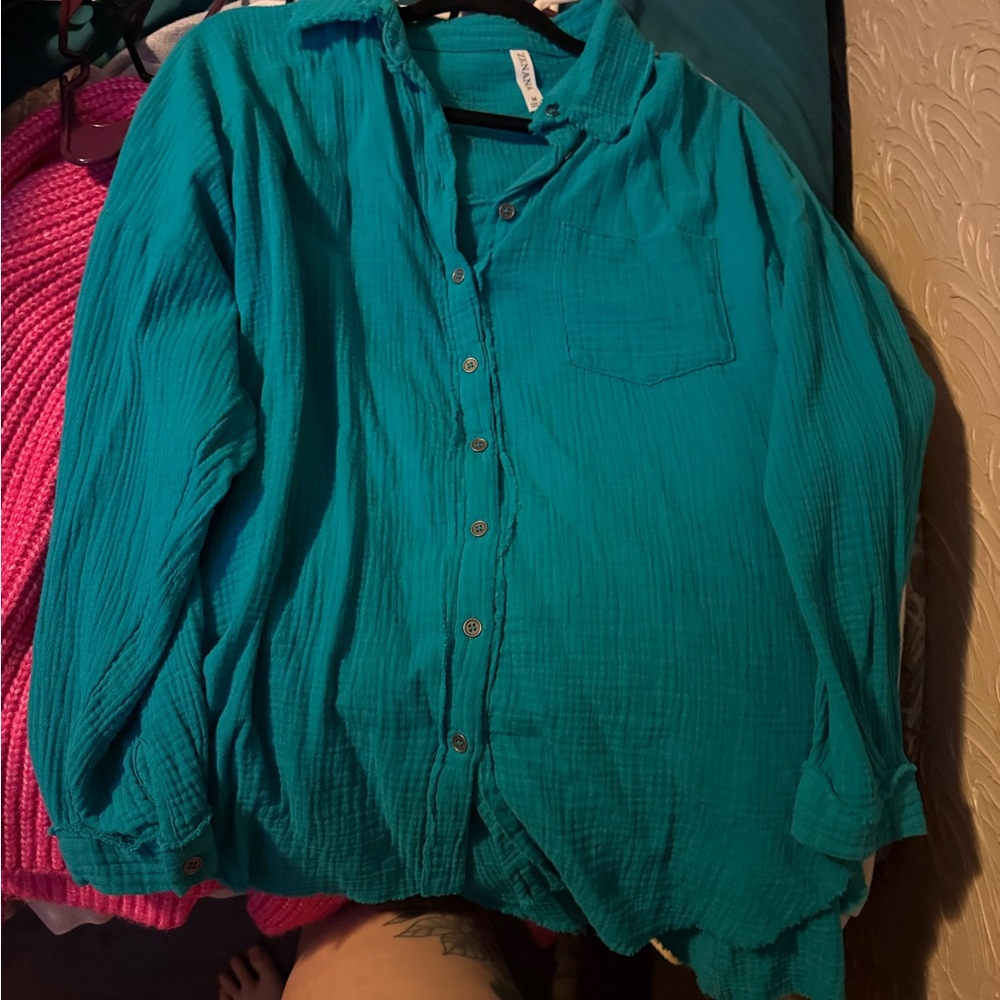 Teal Button-Up Men's Shirt
